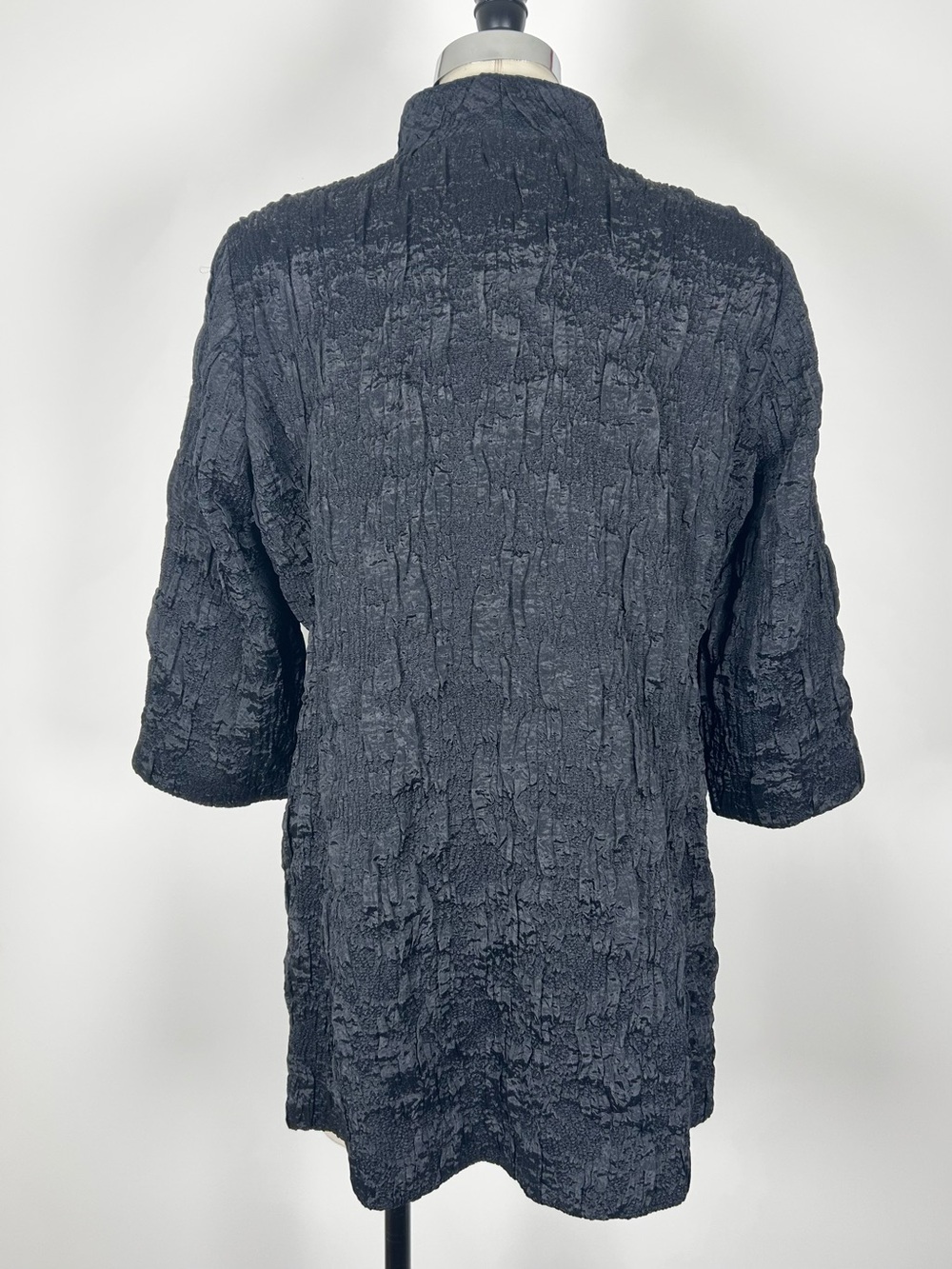 Eileen Fisher Crinkle Jacket Women's Medium Black 3/4 Sleeve Mid Length Textured - Picture 3 of 15